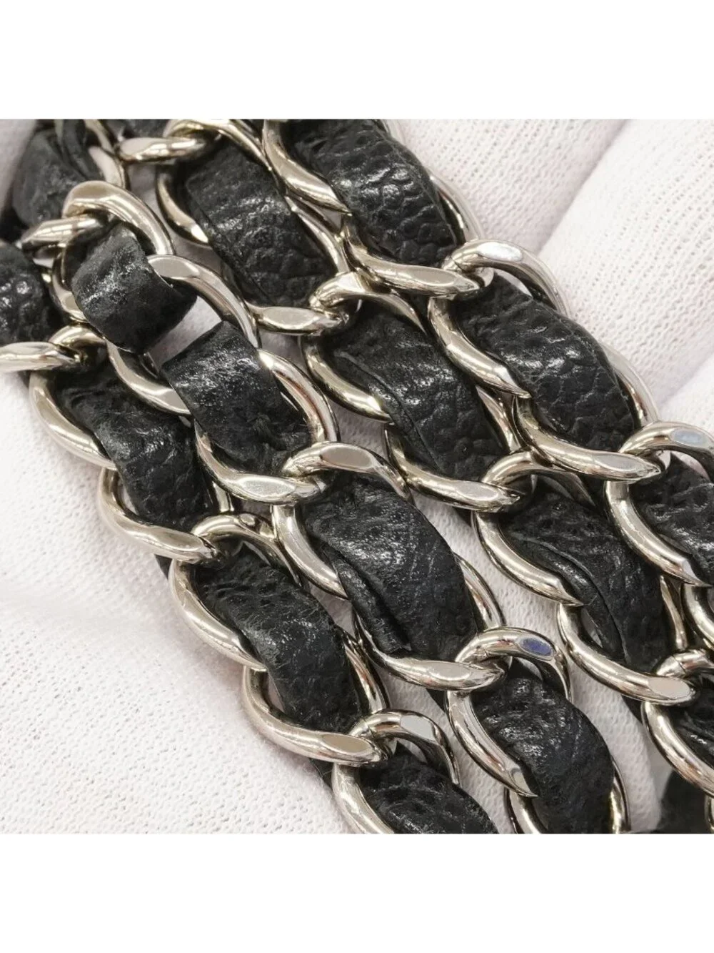 Chanel Shoulder Bag Quilted Caviar Leather Black Silver